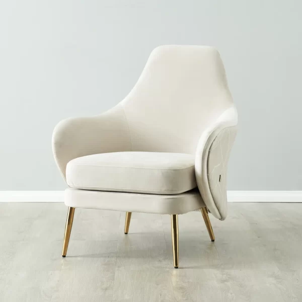 Anya Cream Velvet with Back Pattern Occasional Chair