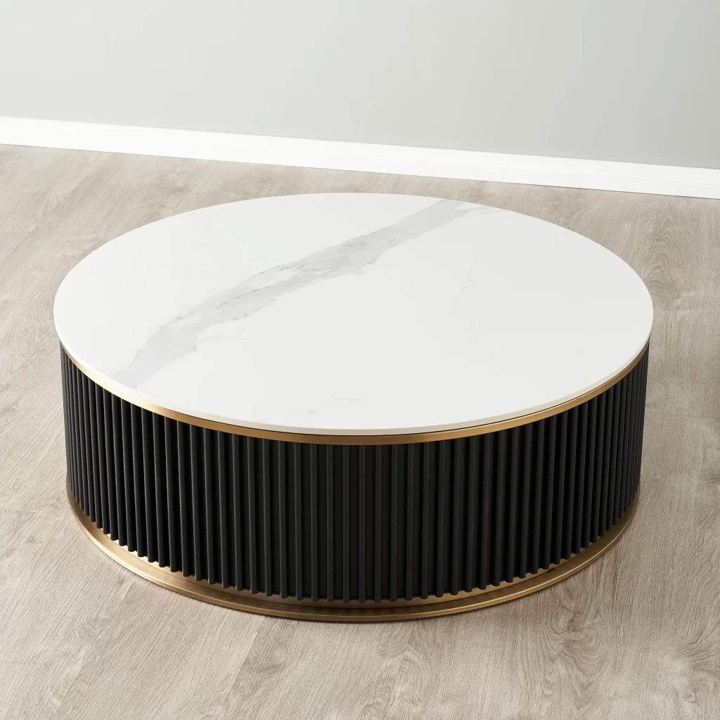 Archie White Sintered Stone Round Coffee Table Low - 100x35cm