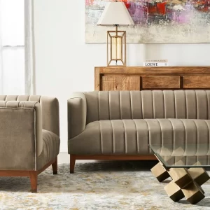 Astoria III Beige Velvet 3-Seater Sofa