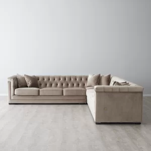 Audrey Beige Velvet Corner Sofa