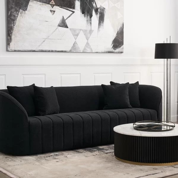 Ava Black Woven Fabric 3-Seater Sofa