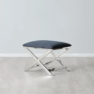 Elle Black Ottoman - Polished Stainless Steel Legs1