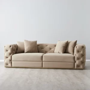 Empress Light Beige Velveteen 3-Seater Fabric Sofa