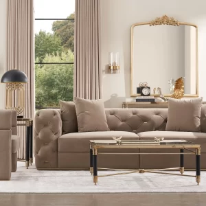 Empress Light Beige Velveteen 3-Seater Fabric Sofa