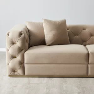 Empress Light Beige Velveteen 3-Seater Fabric Sofa