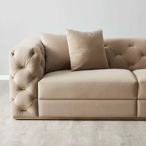 Empress Light Beige Velveteen 3-Seater Fabric Sofa