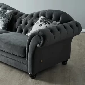 Florence II Charcoal Velvet 3-Seater Sofa with Floral Cushions