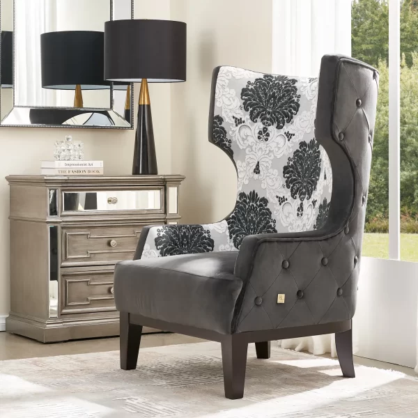 Florence II Charcoal Velvet with Floral Pattern Occasional Chair