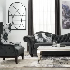 Florence II Charcoal Velvet with Floral Pattern Occasional Chair