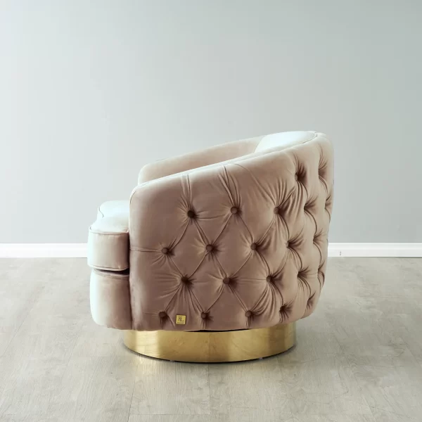 Kelly Beige Velvet Swivel Chair - Gold Leg