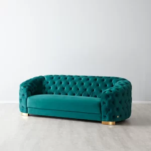 Kelly Emerald Velvet 2-Seater Sofa - Gold Legs