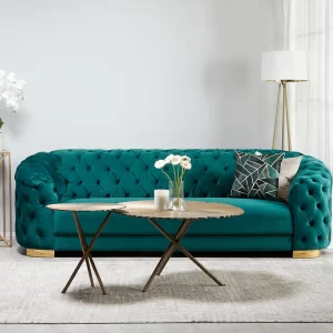 Kelly Emerald Velvet 2-Seater Sofa - Gold Legs