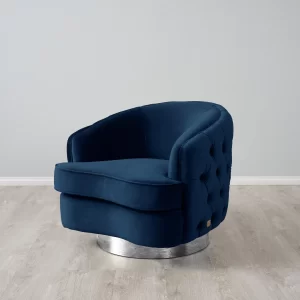 Kelly Navy Blue Velvet Swivel Chair - Silver Leg