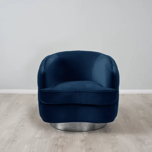 Kelly Navy Blue Velvet Swivel Chair - Silver Leg