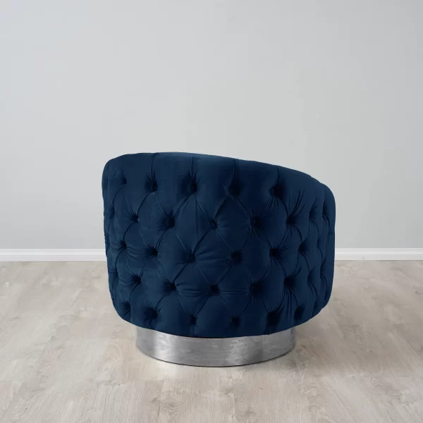 Kelly Navy Blue Velvet Swivel Chair - Silver Leg