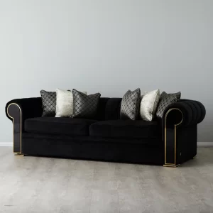 Leola Black Velvet 3-Seater Sofa