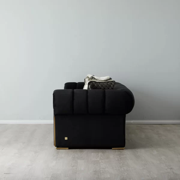 Leola Black Velvet 3-Seater Sofa