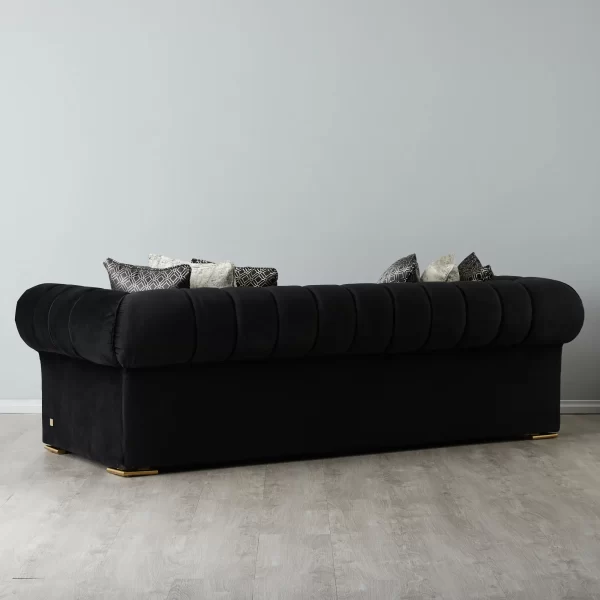 Leola Black Velvet 3-Seater Sofa