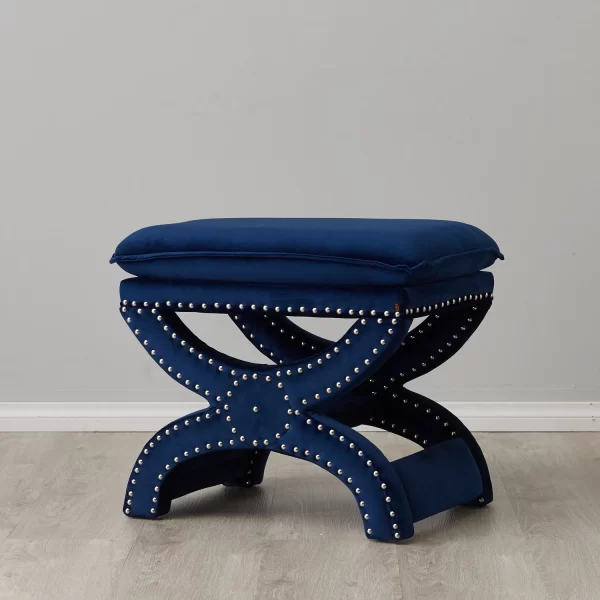 Lux Navy Velvet Ottoman1