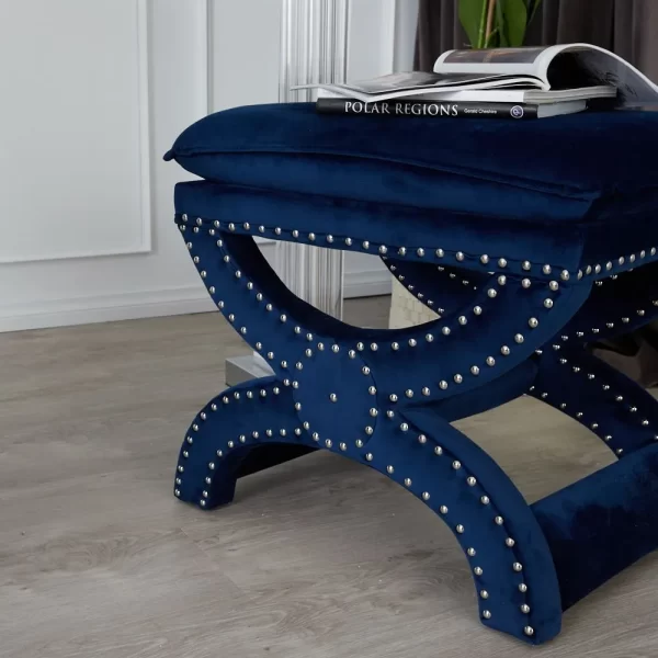 Lux Navy Velvet Ottoman1