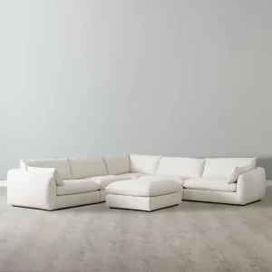 Macie Chiffon WhiMacie Chiffon White Fabric Modular Corner Sofa with Ottomante Fabric Modular Corner Sofa with Ottoman