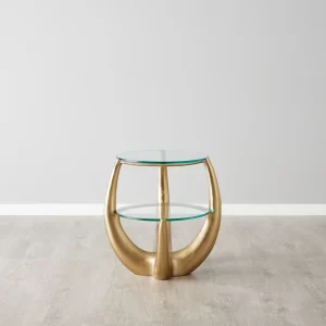 Malevolence Brushed Gold Metal 2-Tier Side Table