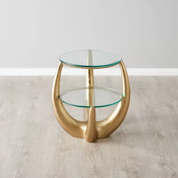 Malevolence Brushed Gold Metal 2-Tier Side Table