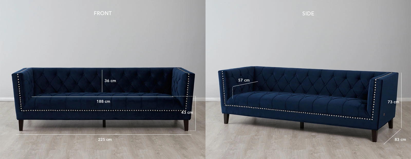 Manuel Navy Blue Velvet 3-Seater Sofa