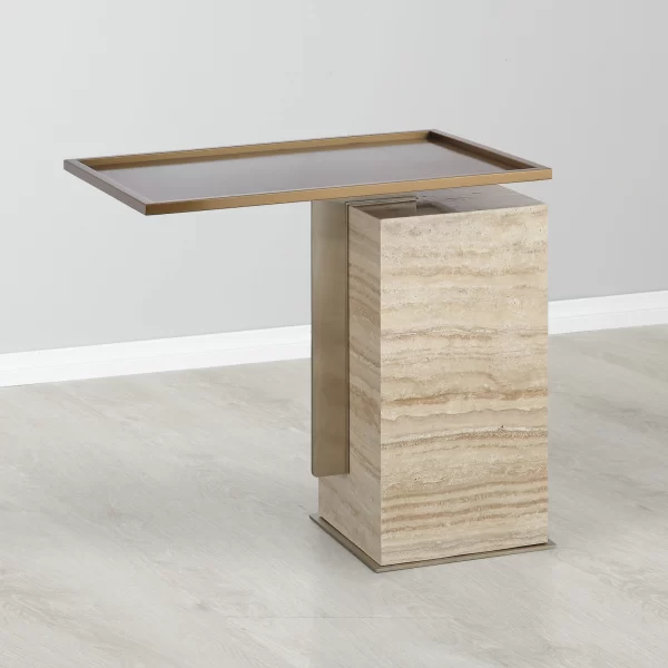 Monolith Natural Cream Travertine Side Table