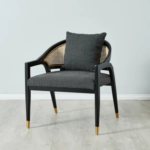 Monsanto Black Fabric Chair with Cane Back