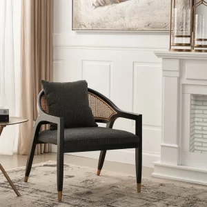 Monsanto Black Fabric Chair with Cane Back