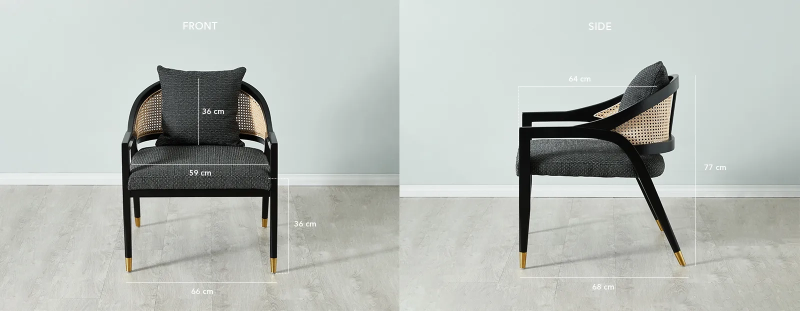 Monsanto Black Fabric Chair with Cane Back8