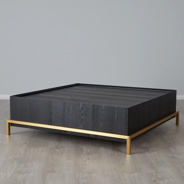 Noah Black Oak Veneer Coffee Table - Gold Metal Frame