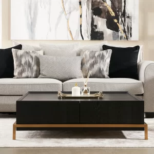 Noah Black Oak Veneer Coffee Table - Gold Metal Frame