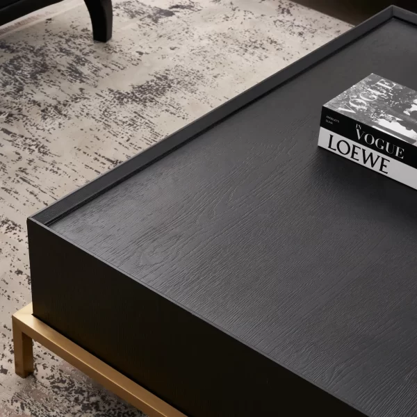 Noah Black Oak Veneer Coffee Table - Gold Metal Frame