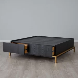 Noah Black Oak Veneer Coffee Table - Gold Metal Frame