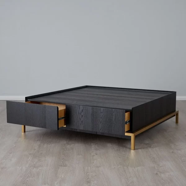 Noah Black Oak Veneer Coffee Table - Gold Metal Frame