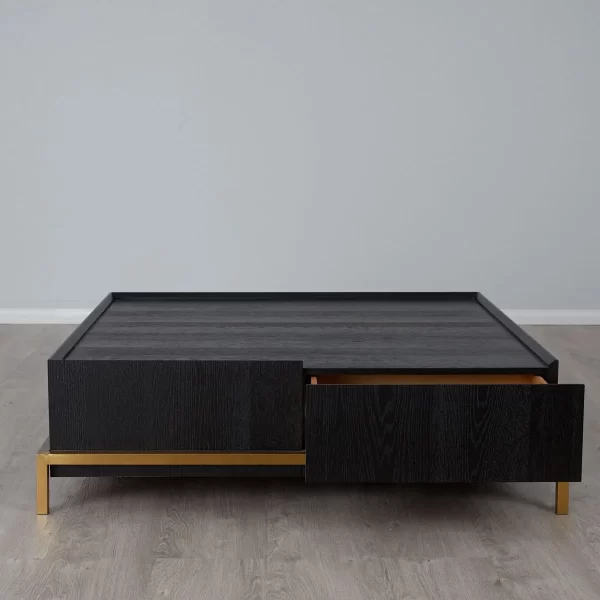 Noah Black Oak Veneer Coffee Table - Gold Metal Frame