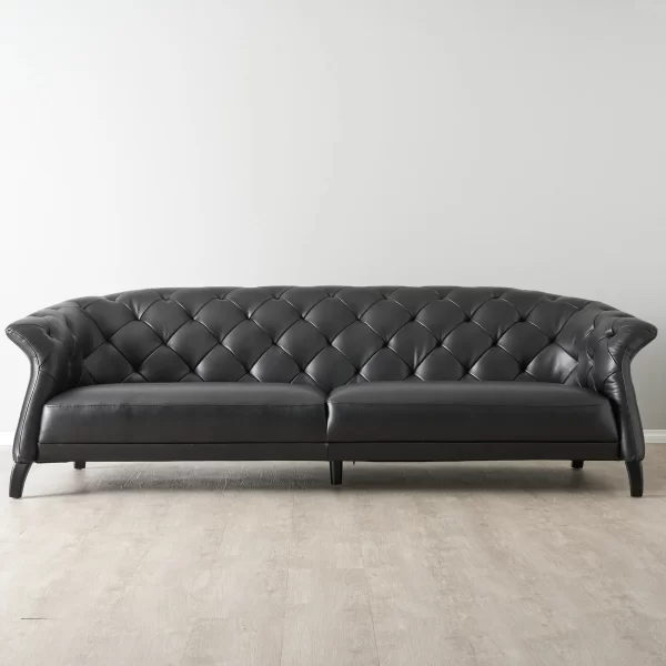 Regal Black Leather 3-Seater Sofa