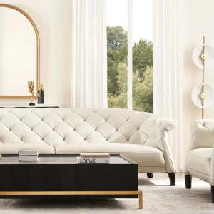 Regal Cream Leather 3-Seater Sofa