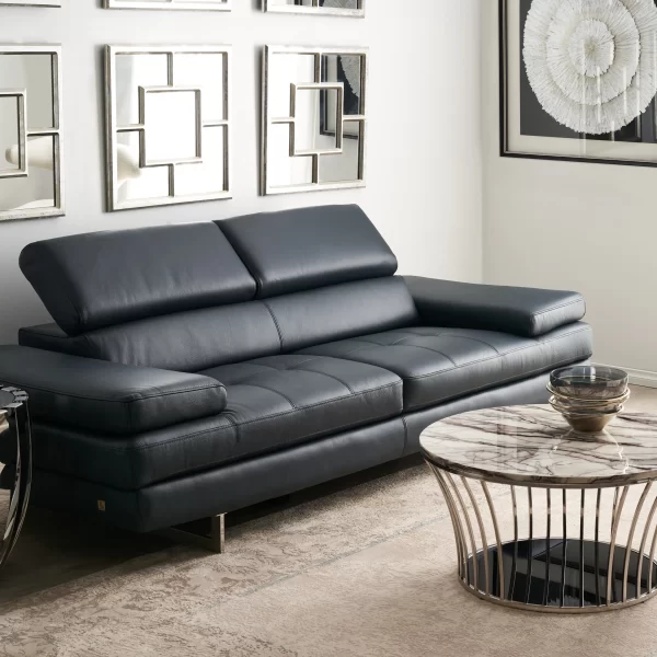 Lennox Night Blue Leather 2-Seater Sofa