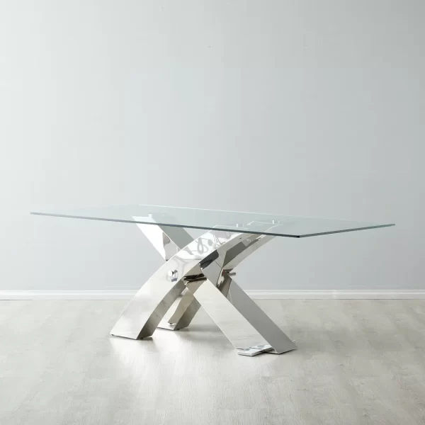 Adair Stainless Steel Dining Table - Glass Top 180cm