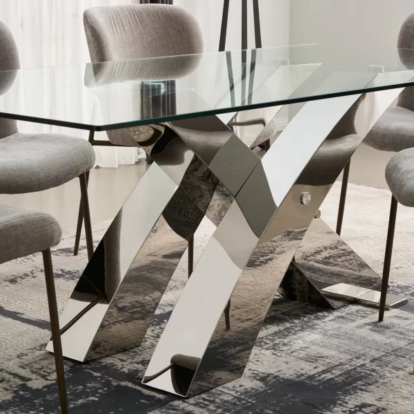 Adair Stainless Steel Dining Table - Glass Top 180cm