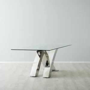 Adair Stainless Steel Dining Table - Glass Top 180cm