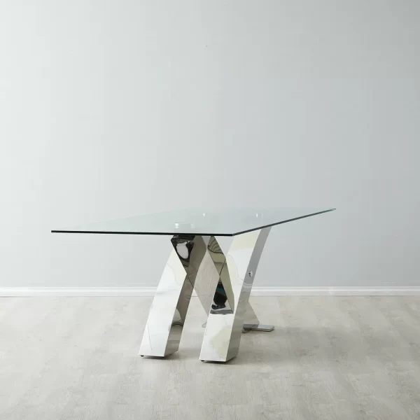 Adair Stainless Steel Dining Table - Glass Top 180cm