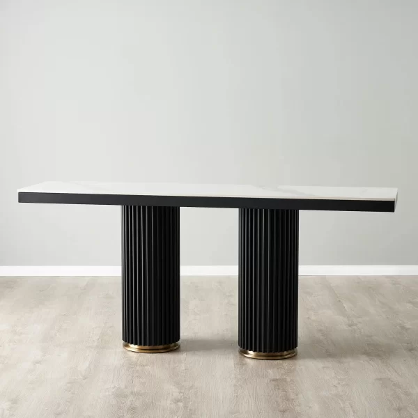 Archie White Sintered Stone Console Table - Matte Black Legs1