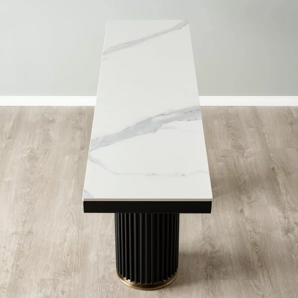 Archie White Sintered Stone Console Table - Matte Black Legs1