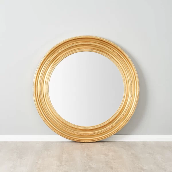 Calliope Antique Gold Round Wooden Mirror