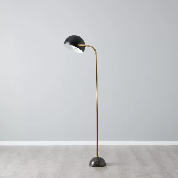 Carly Brushed Gold Metal Floor Lamp Black Metal Shade