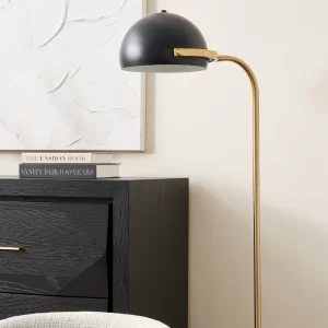 Carly Brushed Gold Metal Floor Lamp Black Metal Shade